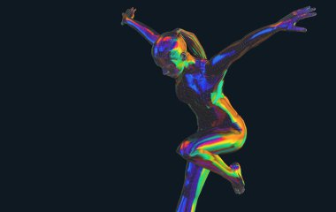Spor yapan birinin renk çizimi, meditasyon yoga egzersizleri ya da düşük polimerli jimnastik - 3D illüstrasyon