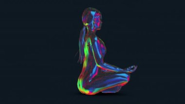 Nilüfer pozisyonunda oturan genç kişi yoga ve meditasyon yapıyor. Üç boyutlu illüstrasyon.