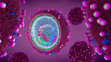 Virüs patojeni içindeki DNA ve enzimlerini gösteren bir grip virüsü parçacığını kapatın - 3 boyutlu illüstrasyon