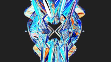 Merkezi yerleştirilmiş ve çok renkli, çok katmanlı, çok katmanlı, desenli, soyut simetrik şekil - 3d illüstrasyon