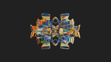 Merkezi yerleştirilmiş ve çok renkli, çok katmanlı, çok katmanlı, desenli, soyut simetrik şekil - 3d illüstrasyon