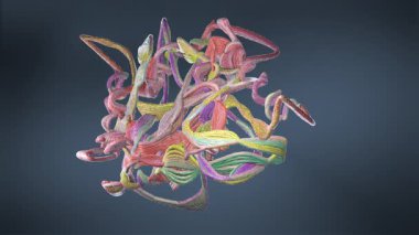  Karmaşık protein yapısının yakın plan görüntüsü katlanmış zincir ve bağları ortaya çıkarır, doğanın moleküler yapısını gösterir - 3d illüstrasyon