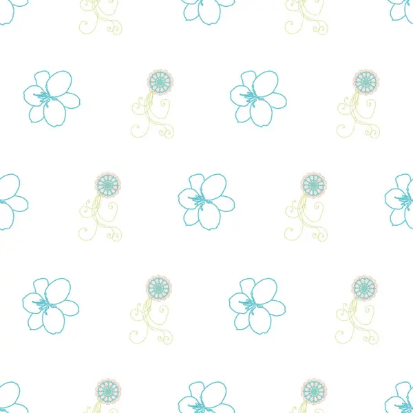 Bunte Blumen Und Teekannen Nahtloses Muster Drucke Hintergrund Bunte Linie — Stockvektor