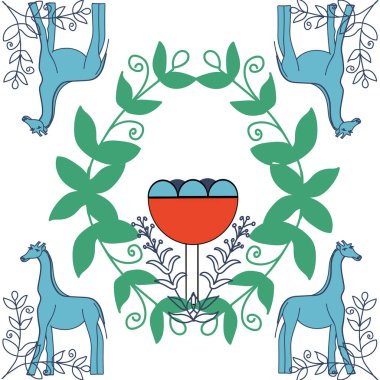 Renkli Afrika halk sanatı hayvanları ve Afrika bitkileri, kusursuz desenler, parmak izleri arka plan dokuları, kusursuz desen, arka plan, kumaş için mükemmel, duvar kağıdı projeleri, yapıştırma kitabı, iç mekan..