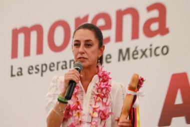 17 Ağustos 2023, İzcar de Matamoros, Puebla, Meksika: Dönüşüm savunma koordinasyonu adayı Claudia Sheinbaum Pardo, Mariano Matamoros spor biriminde tanımlama sürecinin bir mitingine katılır. 17 Ağustos 2023, Puebla 