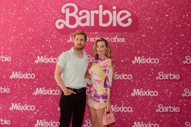 July 7, 2023, Mexico City, Mexico:Ryan Gosling and  Margot Robbie  pose for photos during 'Barbie' film Photocall at Mexico City Four Sason Hotel. on July 7, 2023 in Mexico City, Mexico. (Photo by Carlos Tischler/ Eyepix Group) clipart