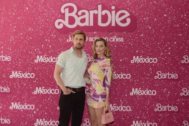 July 7, 2023, Mexico City, Mexico:Ryan Gosling and  Margot Robbie  pose for photos during 'Barbie' film Photocall at Mexico City Four Sason Hotel. on July 7, 2023 in Mexico City, Mexico. (Photo by Carlos Tischler/ Eyepix Group) clipart