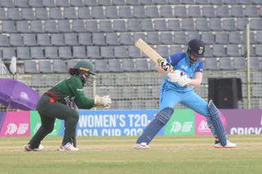 October 7, 2022, Sylhet, Bangladesh:  Shafali Verma of India Women team is lean on drive against Bangladesh Women Team during the  Womens Cricket T20 Asia Cup 2022 at Sylhet International Cricket Stadiu clipart