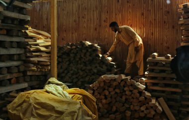 12 Haziran 2023, Srinagar Kashmir, Hindistan: Bir işçi Srinagar 'ın yaklaşık 38 kilometre güneyindeki Sangam' daki bir üretim ünitesinde GR8 kriket sopası seçiyor