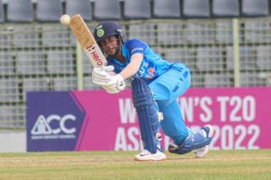 October 7, 2022, Sylhet, Bangladesh: Jemimah Rodrigues of Indian Women Team leans into a drive against Bangladesh Women Team during the Womens Cricket T20 Asia Cup 2022 at Sylhet International Cricket Stadium clipart