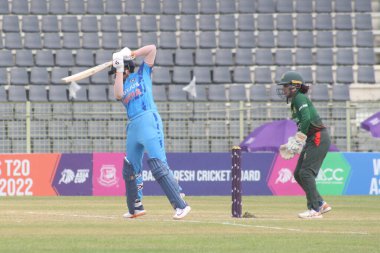 October 7, 2022, Sylhet, Bangladesh:  Shafali Verma of India Women team is lean on drive against Bangladesh Women Team during the  Womens Cricket T20 Asia Cup 2022 at Sylhet International Cricket Stadium clipart