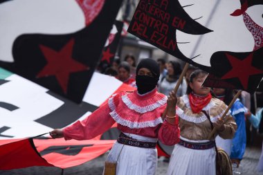 June 8, 2023, Mexico City, Mexico: Members of Zapatistas communities, organizations, activists and supporters of the Zapatista National Liberation Army (EZLN) take part during the global action march against paramilitary attacks in Chiapas clipart