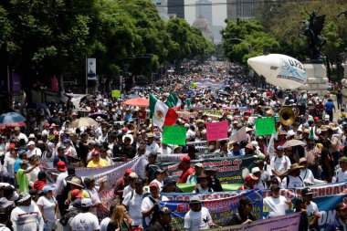 13 Temmuz 2023, Mexico City, Meksika: Dövüş horozu, boğa güreşi ve avcılık endüstrisindeki işçiler ve işadamları Mexico City hükümetinin ve Meksika hükümetinin şirketlerini sona erdiren yasaları desteklememesini talep ediyor.