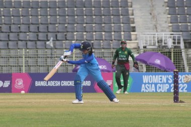 October 7, 2022, Sylhet, Bangladesh: Smriti Mandhana of India Women team dispatched through the leg  side against Bangladesh Women Team during the Womens Cricket T20 Asia Cup 2022 at Sylhet International Cricket Stadium clipart