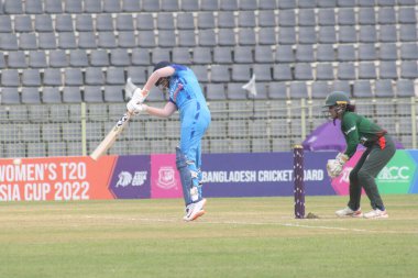 October 7, 2022, Sylhet, Bangladesh:  Shafali Verma of India Women team is lean on drive against Bangladesh Women Team during the  Womens Cricket T20 Asia Cup 2022 at Sylhet International Cricket Stadium clipart