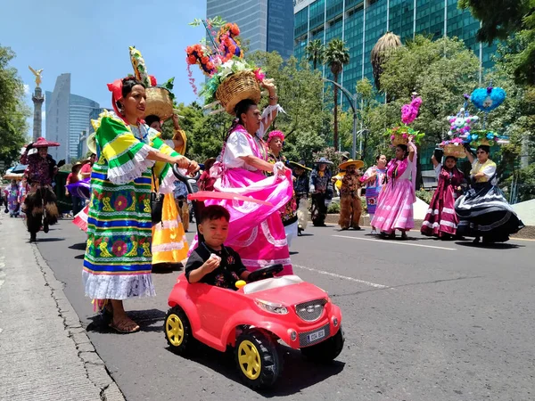 2023年8月9日 墨西哥城 在墨西哥城Reforma大道的土著人民国际日参加Mega Calenda游行的各种土著组织 2023年8月9日在墨西哥城 — 图库照片