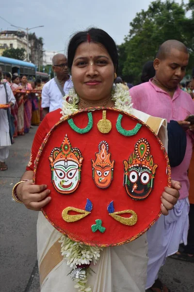 Juni 2023 Kolkata Indien Tusindvis Hinduistiske Tilhængere Fejrer Ulta Rath - Stock-foto