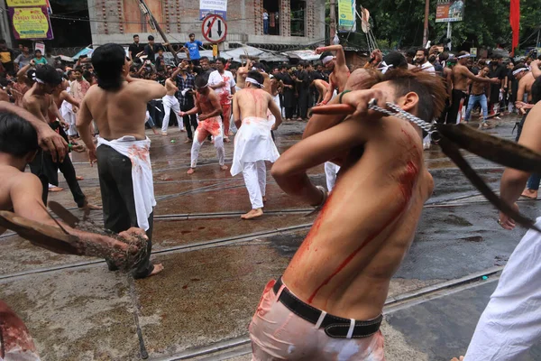 Juillet 2023 Kolkata Inde Les Chiites Musulmans Deuil Flagellent Lors — Photo