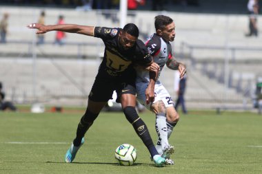 5 Şubat 2023 'te Mexico City, Meksika' da Pumas takımından Diogo De Oliveira ve Atlas takımından Brian Lozano, 2023 Olimpiyat Üniversite Stadyumu 'nda oynanan kapanış turnuvası Atlas maçında top için mücadele ettiler.