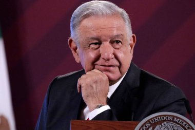 August 14, 2023, Mexico City, Mexico: The President of Mexico, Andres Manuel Lopez Obrador at the press conference at the National Palace in Mexico City clipart