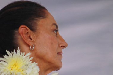 11 Ağustos 2023, Ciudad Mendoza, Veracruz, Meksika: Dönüşümün savunma koordinasyonu adayı Claudia Sheinbaum Pardo, Ciudad Mendoza 'nın çalışma alanında tanımlama sürecinin bir mitingine katılır. 11 Ağustos 'ta, 