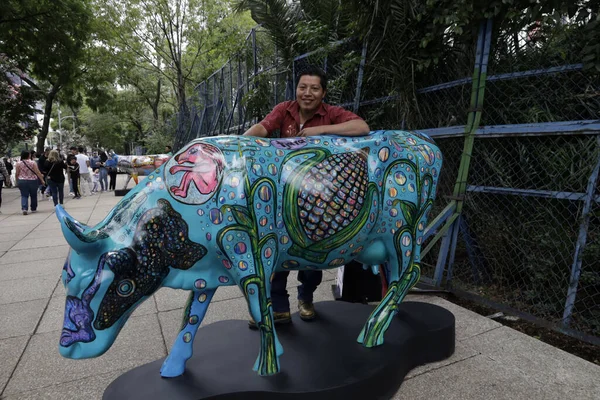 July 2023 Mexico City Mexico More Fiberglass Cows Intervened Plastic — Stock Photo, Image