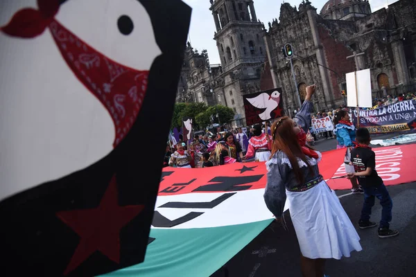 Června 2023 Mexico City Mexiko Členové Zapatistických Komunit Organizací Aktivistů — Stock fotografie