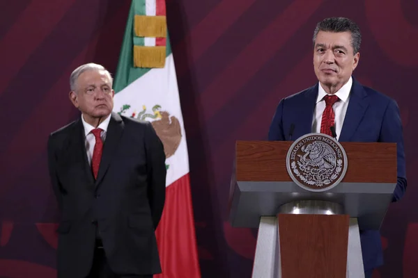 2023년 14일 멕시코 멕시코 멕시코 궁전의 회견에서 멕시코 대통령 안드레스 — 스톡 사진