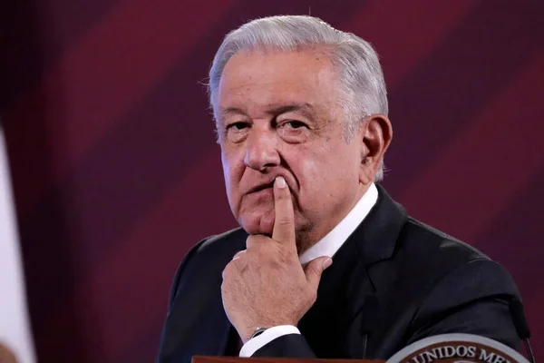 2023年8月14日 メキシコシティ メキシコのアンドレス マヌエル ロペス オブラドール大統領 メキシコシティのナショナル パレスでの記者会見 — ストック写真