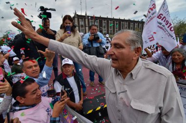 August 26, 2023 Toluca , Mexico : Adan Augusto Hernandez, aspiring coordinator of the Defense of the Fourth Transformation, during his national tour of informative assemblies clipart