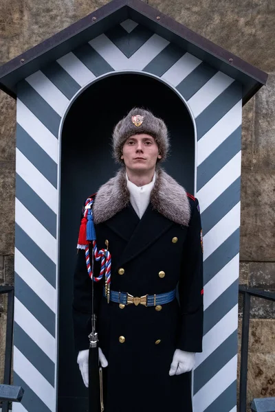 Porträtt Tjeckisk Soldat Prag Tjeckiens Huvudstad — Stockfoto