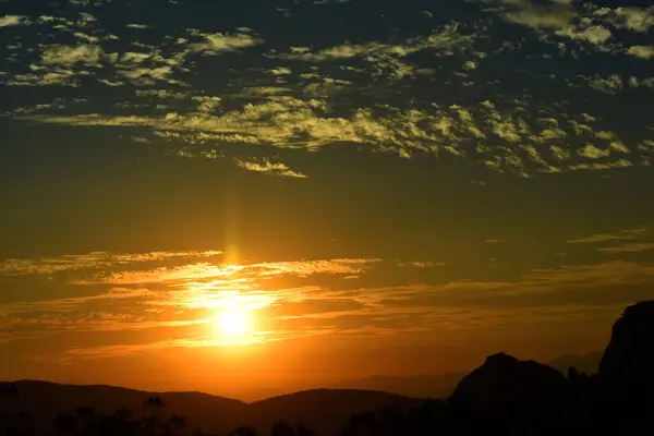 Sun Goes Mountains Winter Sunset Appreciate Landscape Mountainous Area Tepoztlan — Stock Photo, Image