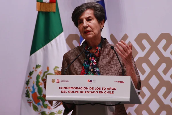 2023年8月30日 在墨西哥城 智利共和国参议员玛拉 伊莎贝尔 阿伦德 巴斯在旧市政厅的任命仪式上以贵宾身份致辞 — 图库照片