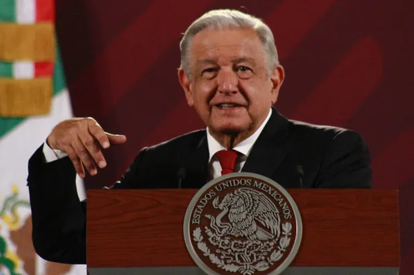 2023 Augusztus Mexikóvárosban Mexikói Elnök Andres Manuel Lopez Obrador Beszédet — Stock Fotó