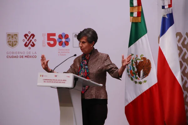 2023 メキシコシティ メキシコ チリのマラ イザベル アレンデ バスシ共和国上院議員 オールドシティ ホール宮殿の著名な訪問者として任命式中に話します — ストック写真