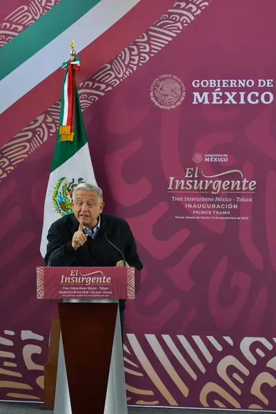 2023년 15일 멕시코 톨루카 안드레스 로페즈 오바도르 멕시코 대통령 Zinacantepec에서 — 스톡 사진