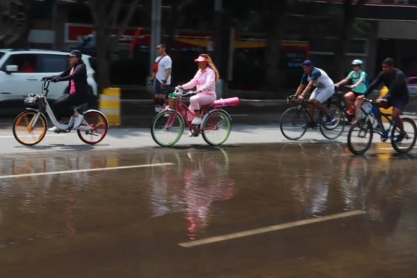 September 2023 Mexico City Mexico Capital Residents Went Out Bicycles — Stock Photo, Image