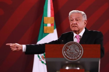 September 20, 2023, Mexico City, Mexico: Mexican President, Andres Manuel Lopez Obrador, speaks during the daily morning news conference in front of reporters at National Palace clipart