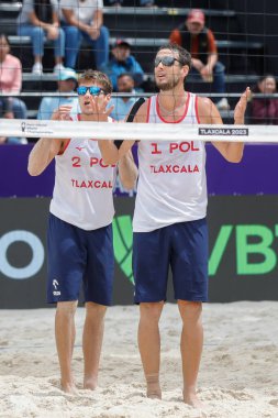 October 7, 2023. Tlaxcala, Mexico: Jakub Zdybek and Piotr Kantor of Poland In Action During The Men's Volleyvall Match between Poland and United States of Beach Volleyball World Cup clipart