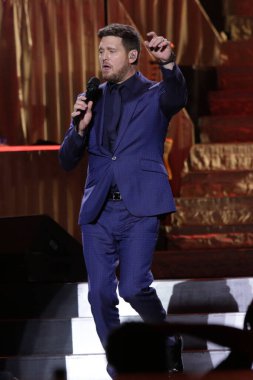 12 Ekim 2023, Mexico City, Meksika: Kanadalı şarkıcı Michael Buble Mexico City Arena 'daki Higher Tour 2023' te sahne aldı.
