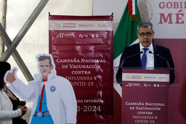2023年10月16日 墨西哥城 泛美卫生组织 世界卫生组织驻墨西哥代表Jose Moya Medina在全国流感疫苗接种运动开始时致辞 — 图库照片