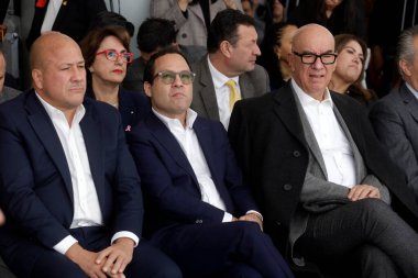 17 Ekim 2023, Mexico City, Meksika Vatandaş Hareketi Partisi 'nin ulusal koordinatörü ve senatör Dante Delgado, Senato Yurttaş Hareketi Partisi koordinatörü Clemente Castaeda ve Enrique Alfaro.