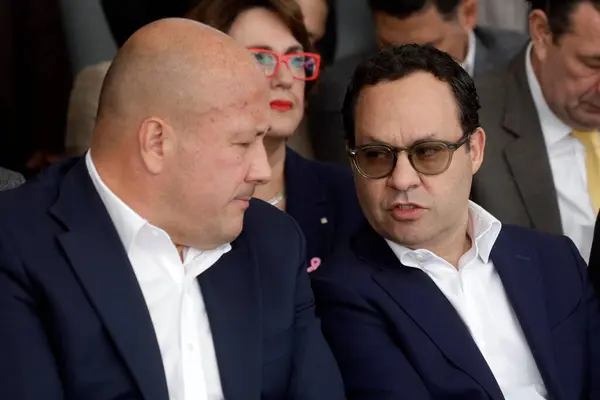 stock image October 17, 2023, Mexico City, Mexico: The coordinator of the Citizen Movement party in the Senate, Clemente Castaeda and Enrique Alfaro, governor of the state of Jalisco in the Senate in Mexico City