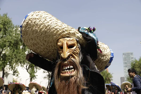 stock image October 21, 2023, Mexico City, Mexico: Dancers and musicians participate in the XV Monumental Alebrijes Parade along Reforma Avenue before hundreds of spectators in Mexico City