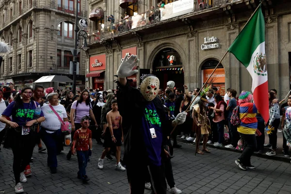Oktober 2023 Mexiko Stadt Mexiko Hunderte Als Zombies Verkleidete Menschen — Stockfoto