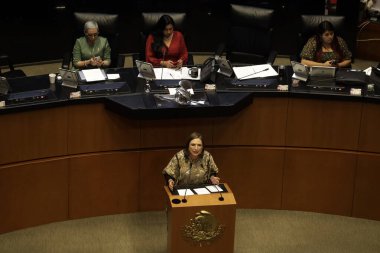 24 Ekim 2023, Mexico City, Mexico: Meksika Geniş Cephe Senatörü ve başkan adayı Xochitl Galvez Mexico City 'deki senato toplantısında
