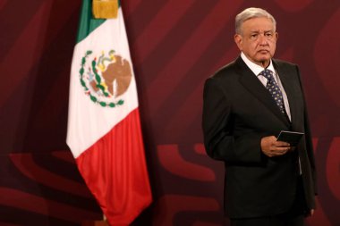 24 Ekim 2023, Mexico City, Meksika başkanı Andres Manuel Lopez Obrador, Mexico City 'deki National Palace' daki günlük sabah konferansında