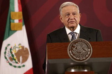 24 Ekim 2023, Mexico City, Meksika başkanı Andres Manuel Lopez Obrador, Mexico City 'deki National Palace' daki günlük sabah konferansında