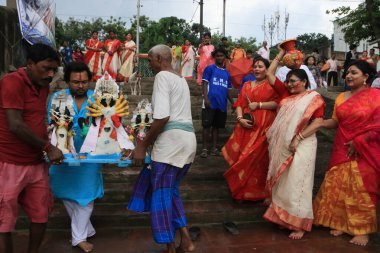 October 24, 2023, Kolkata, India: Devotees Immerse of  an idol of goddess Durga River Ganga on 