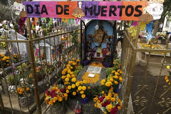 November 2023 Mexico City Mexico Graves Children Adults Decorated Arrangements — Stock Photo, Image
